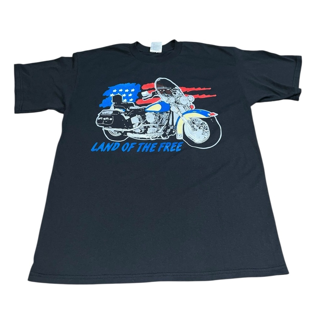 VTG 90s Biker Motorcycle Land of the Free Shirt XL American Flag USA Harley